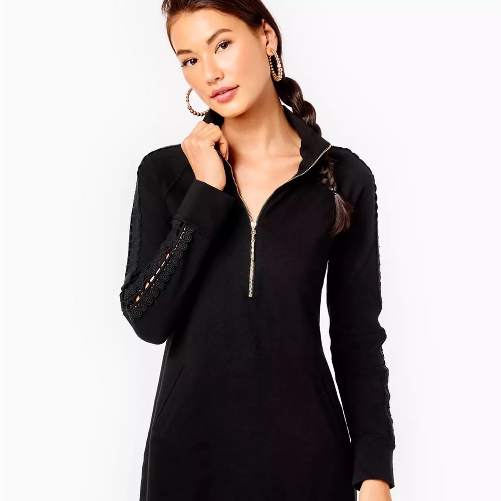 Lilly Pulitzer Black Luxletic Skipper Dress in Onyx with Gold Bamboo Zipper